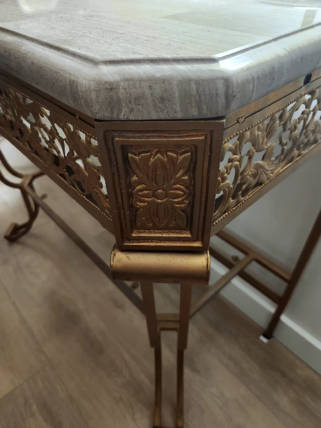 Antique Gold Console Table with Faux Marble Top image indicator(6)