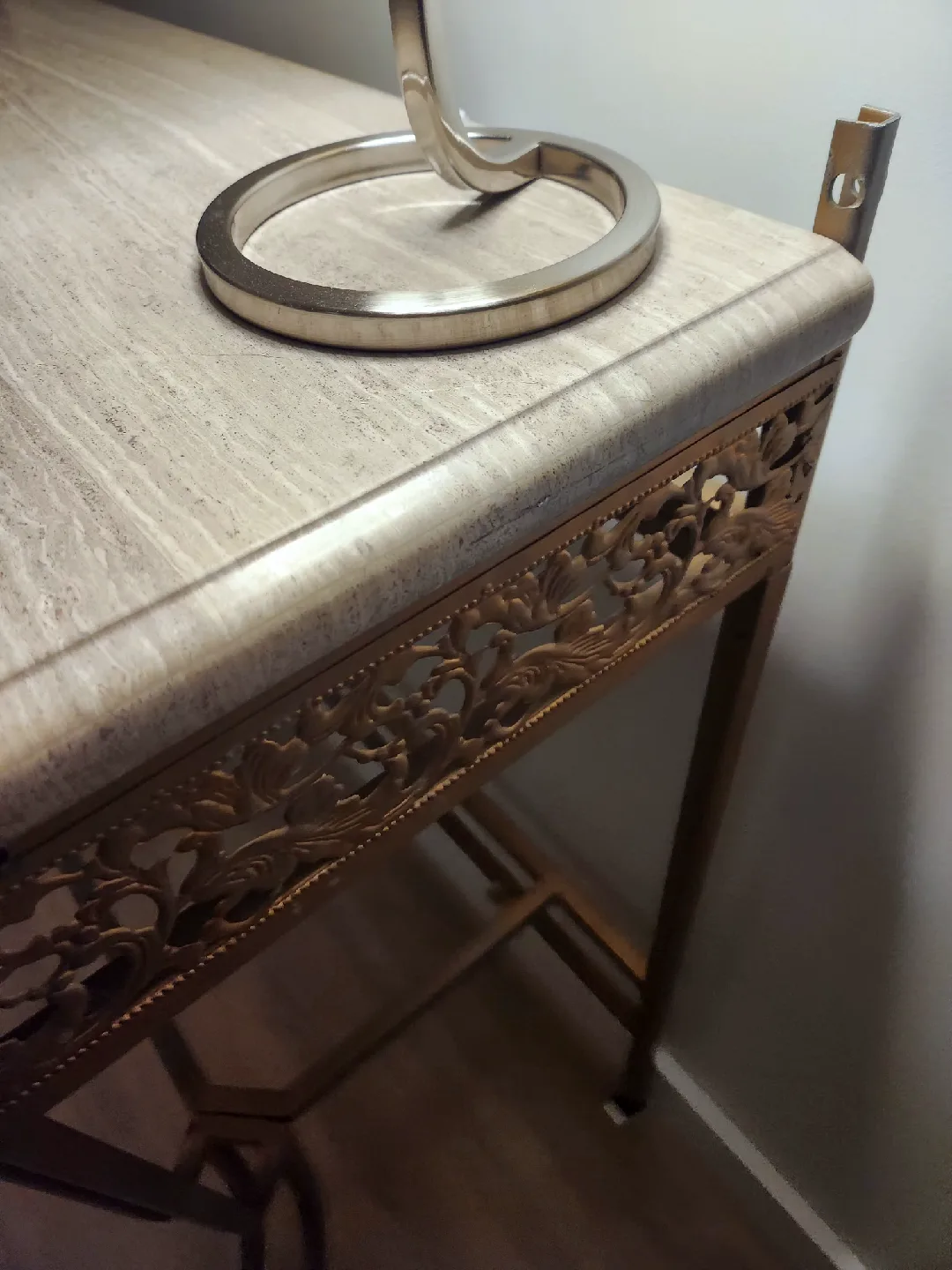 Antique Gold Console Table with Faux Marble Top image indicator(7)