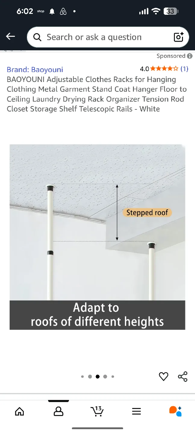 Floor to ceiling Adjustable Clothes Rack - White image indicator(3)