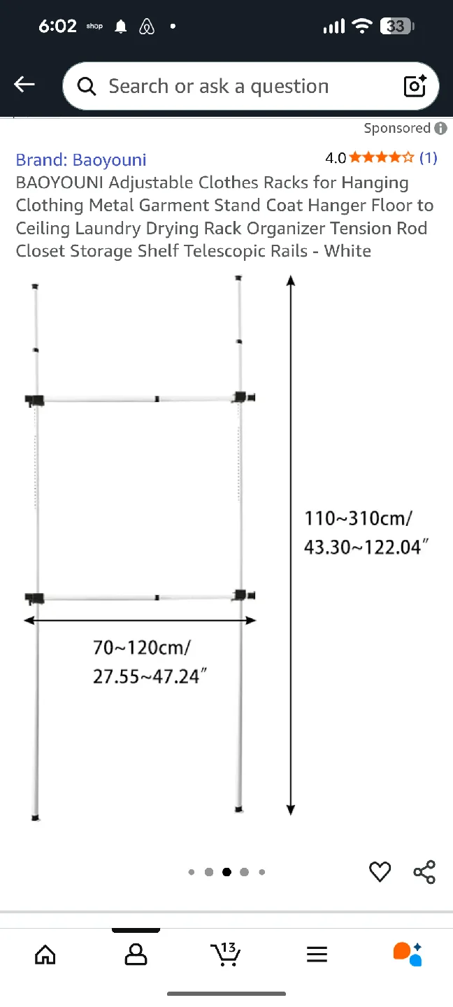 Floor to ceiling Adjustable Clothes Rack - White image indicator(4)