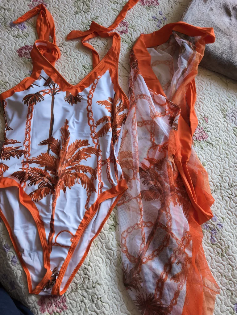 Orange & White Palm Tree Swimsuit image indicator(2)