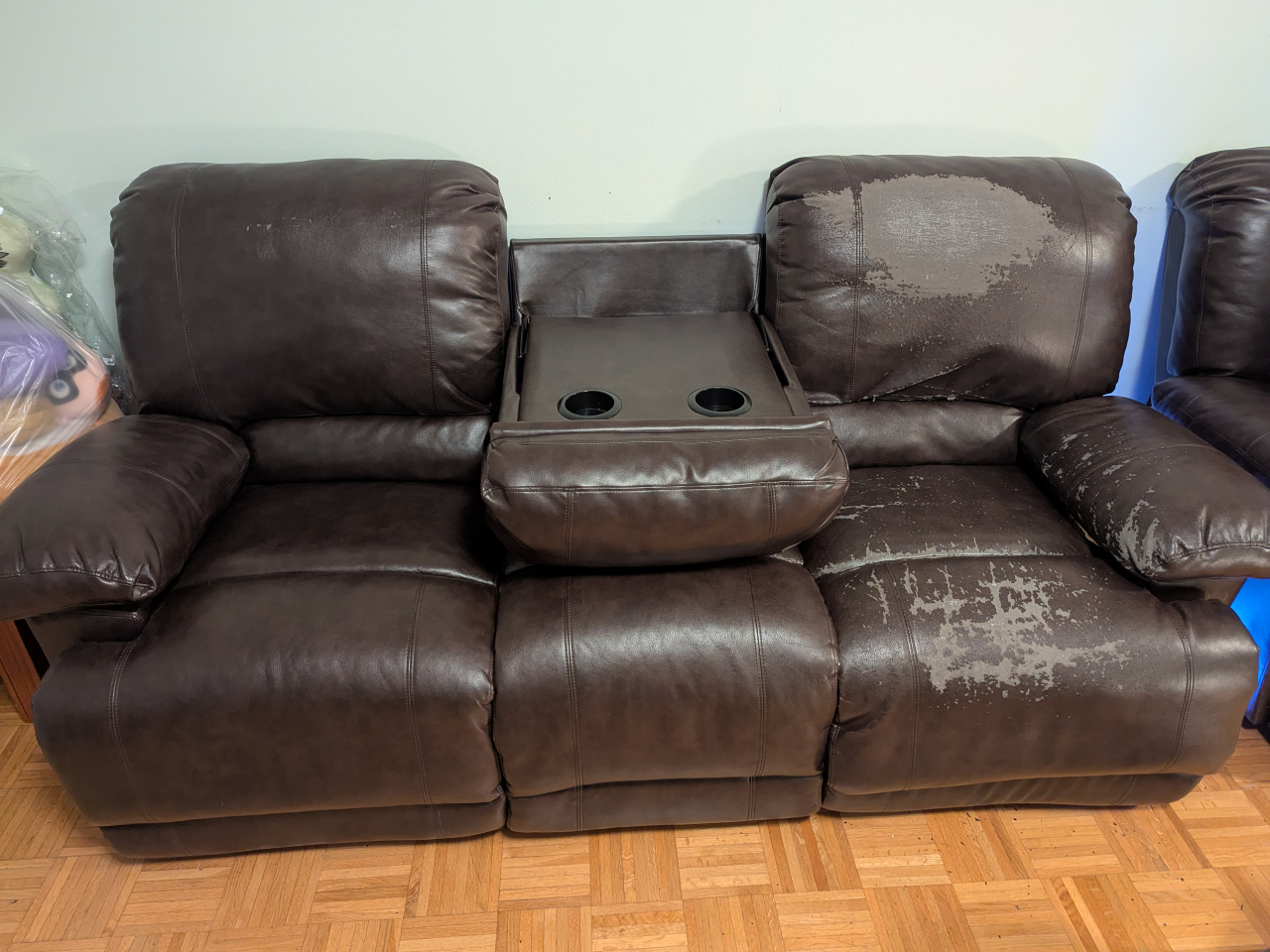 Brown Leather Electrical Reclining Sofa with Console