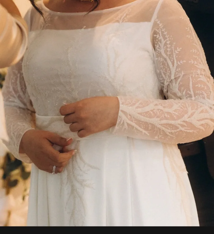 White Wedding Dress with Lace Sleeves image indicator(2)