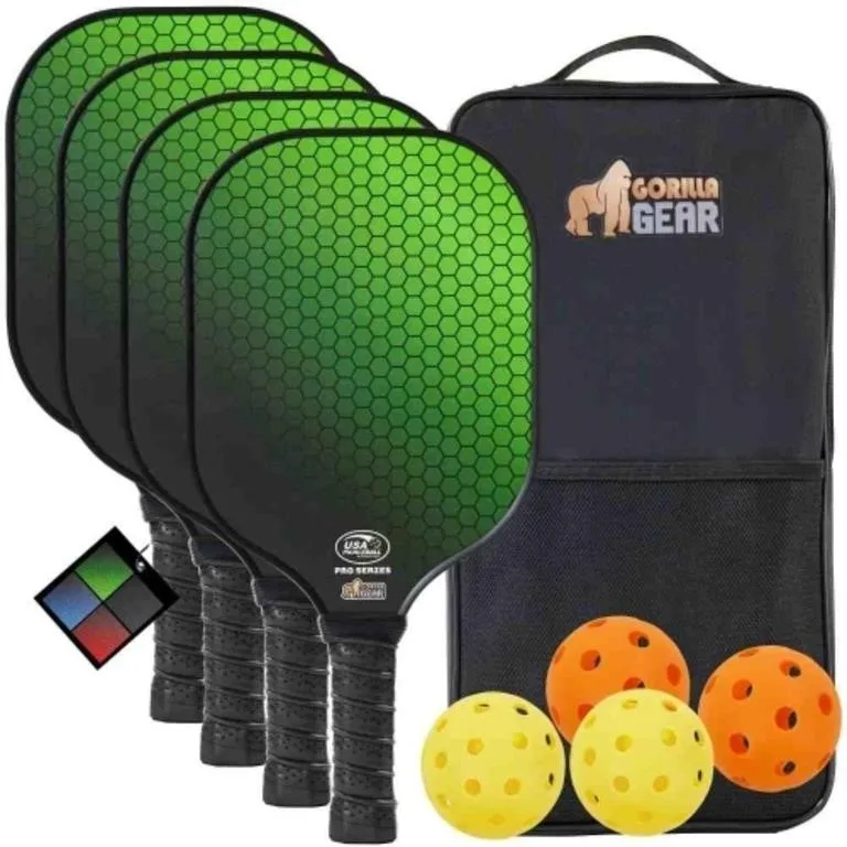 Gorilla Gear Pickleball Set - 4 Paddles + Balls