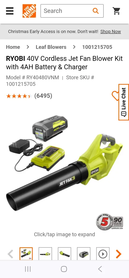 RYOBI 40V Cordless Jet Fan Blower Kit thumbnail