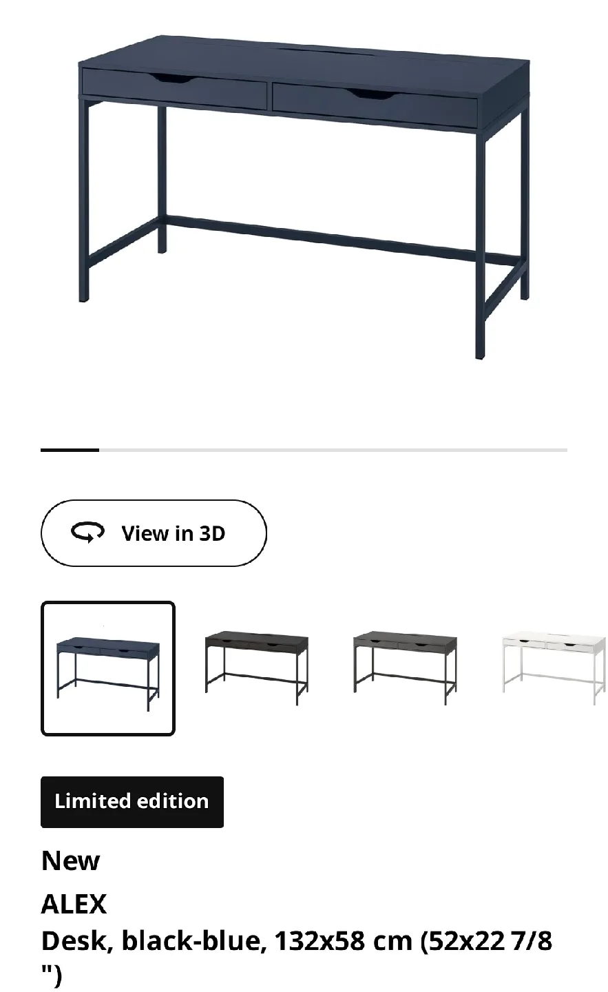 IKEA ALEX Black-blue Desk with Drawers thumbnail