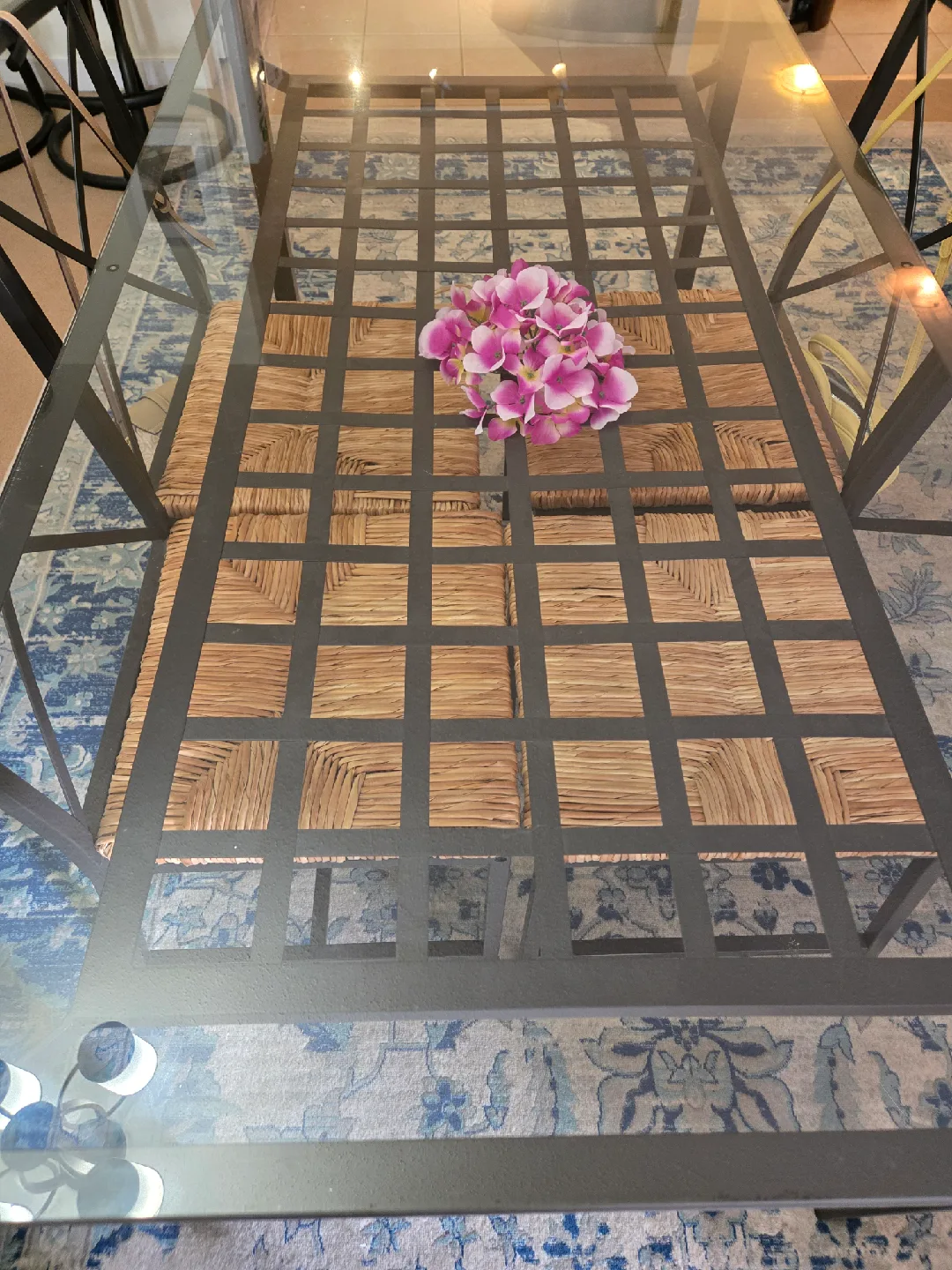 Glass Top Dining Table with Woven Chairs image indicator(2)