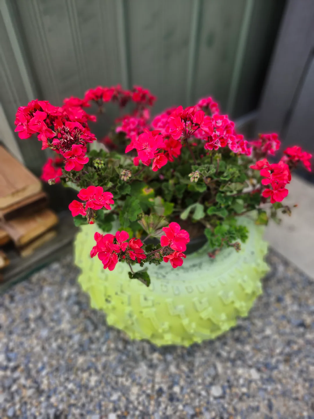 recycled Lime Green  Tire Planter thumbnail