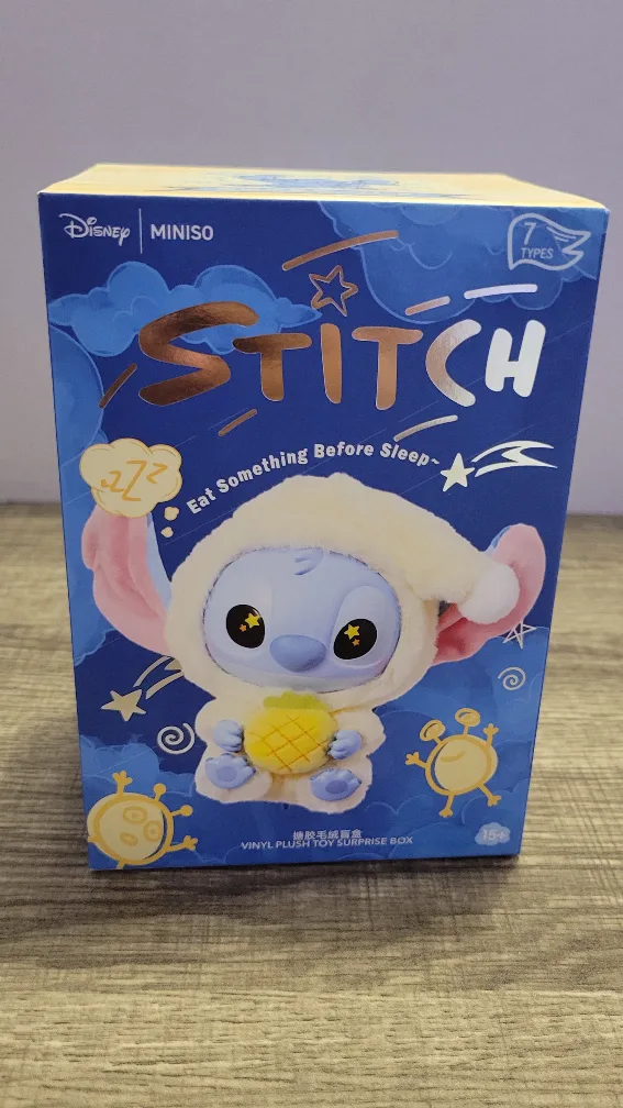 Disney Miniso Stitch Eat Something Before Sleep Vinyl Plush thumbnail