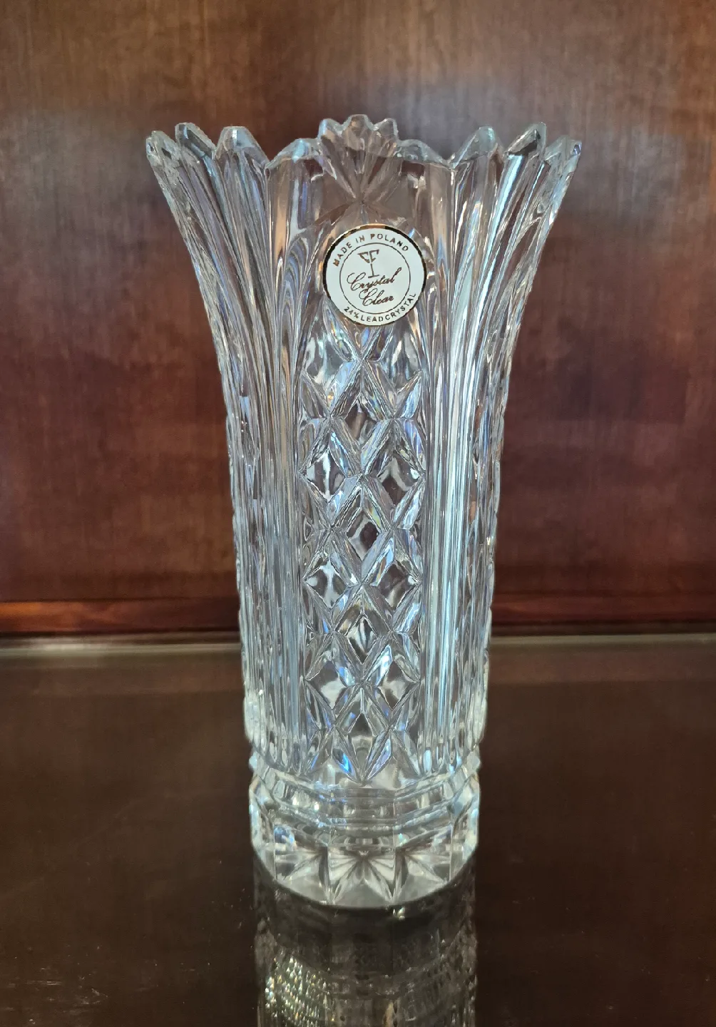 Made In Poland - Hand Cut 24% Crystal Clear Lead Crystal Vase thumbnail