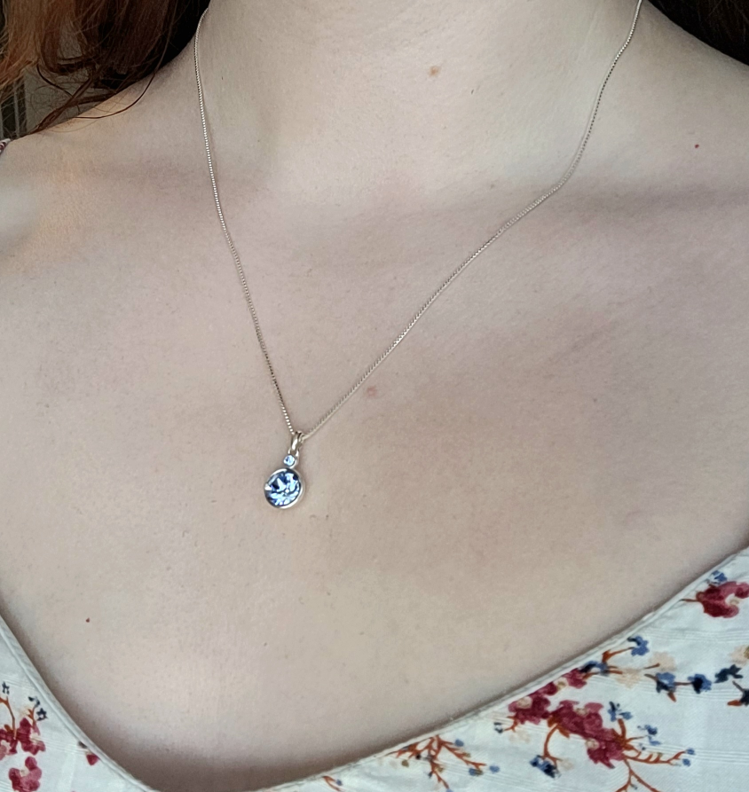 Silver Necklace with Blue Stone Pendant