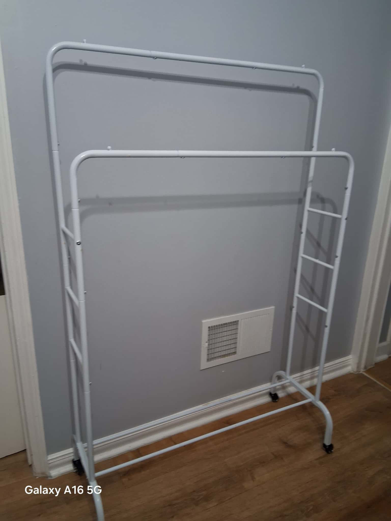 White Rolling Double Rail Garment Rack - photo 2