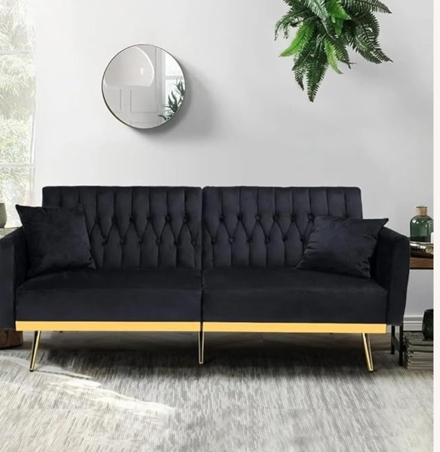 Black Velvet Tufted Sofa Convertible Bed