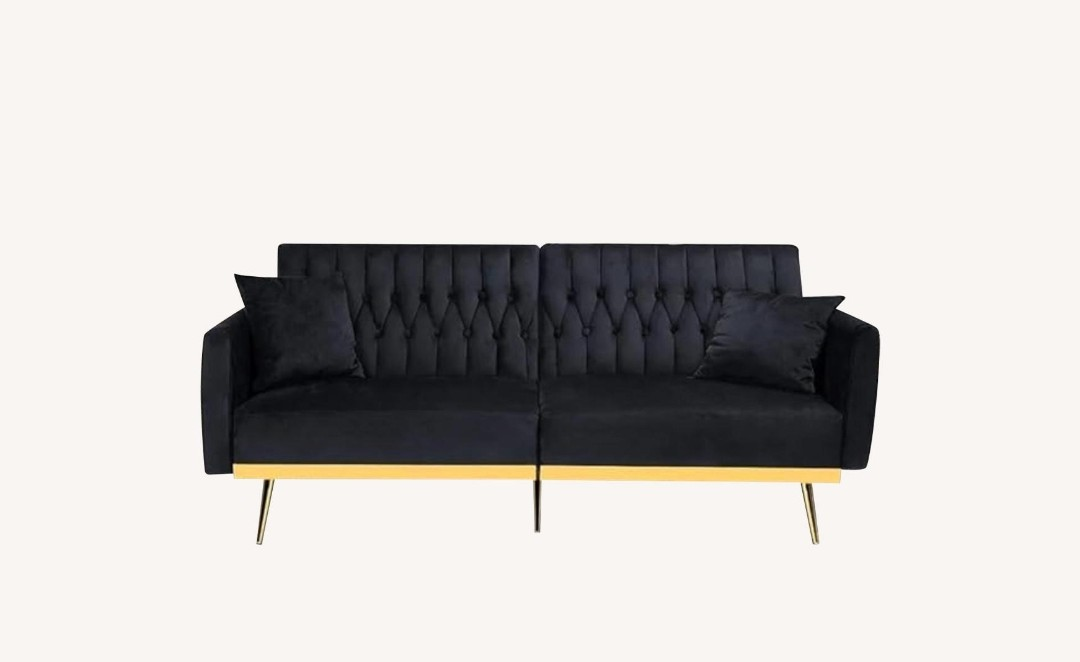 Black Velvet Tufted Sofa Convertible Bed - photo 2
