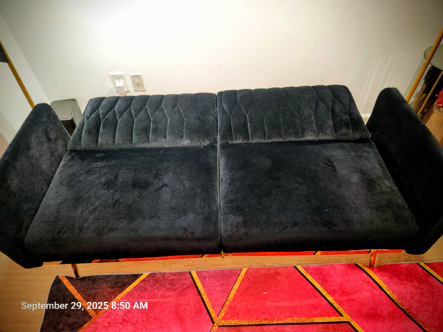 Black Velvet Tufted Sofa Convertible Bed - photo 3