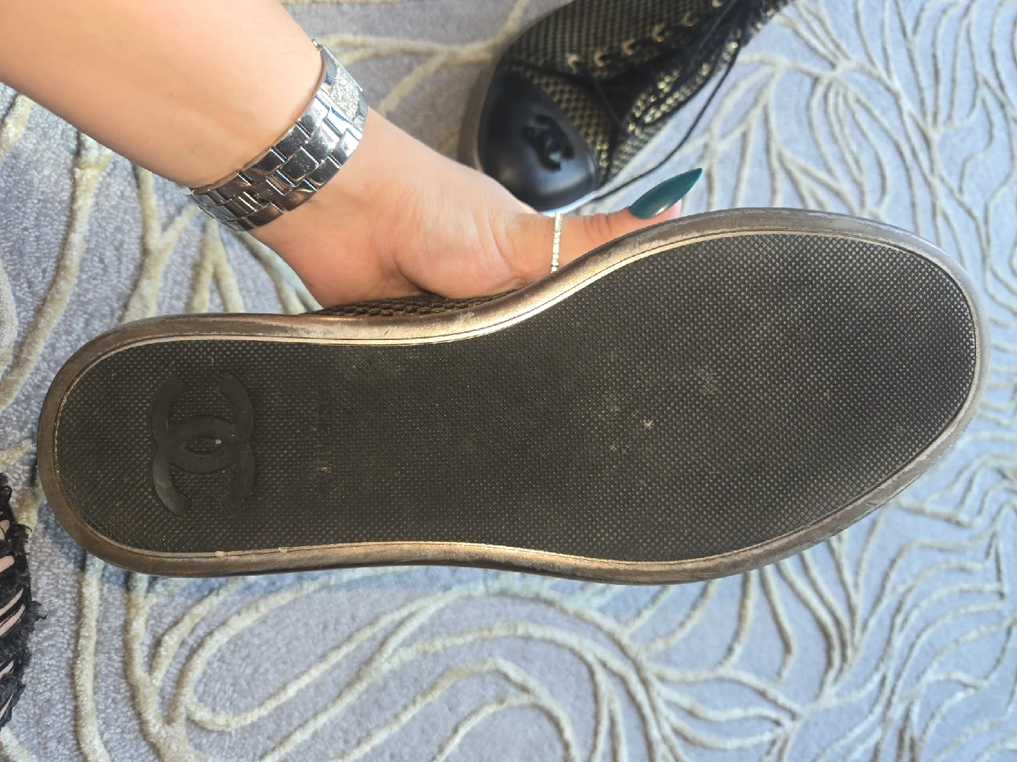 Chanel Black & Gold High-Top Sneakers, Size 40.5 image indicator(3)