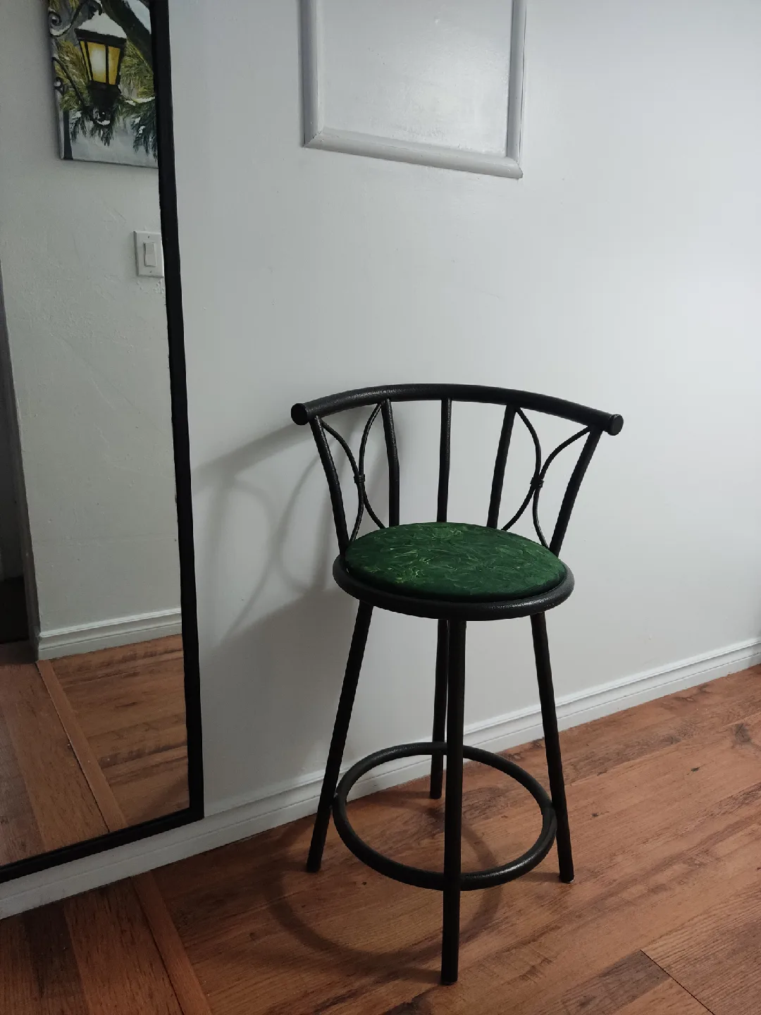Swivel black metal bar stool thumbnail