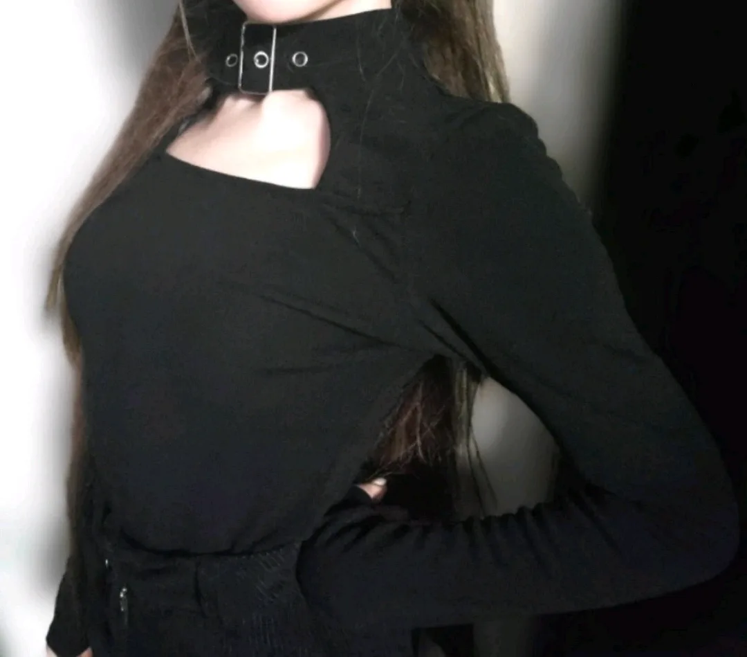 Black choker long sleeve top thumbnail