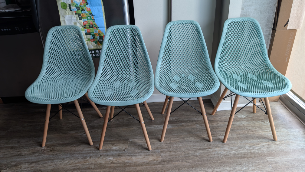 Set of 4 Poly and Bark Weave Dining Chairs