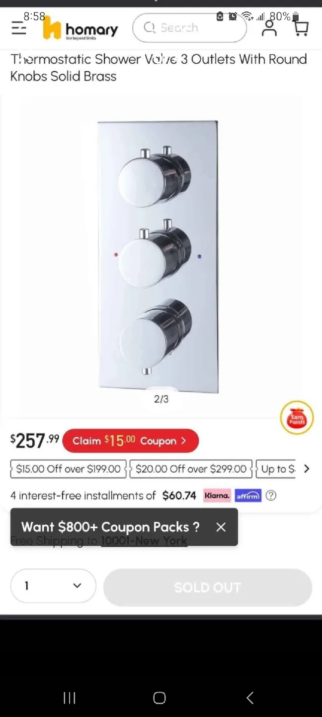 Homary Thermostatic Shower Valve - Solid Brass brand new in box thumbnail