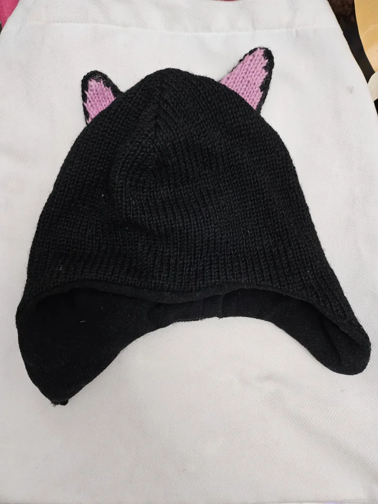 Handmade Black Cat Ear Knit Hat thumbnail