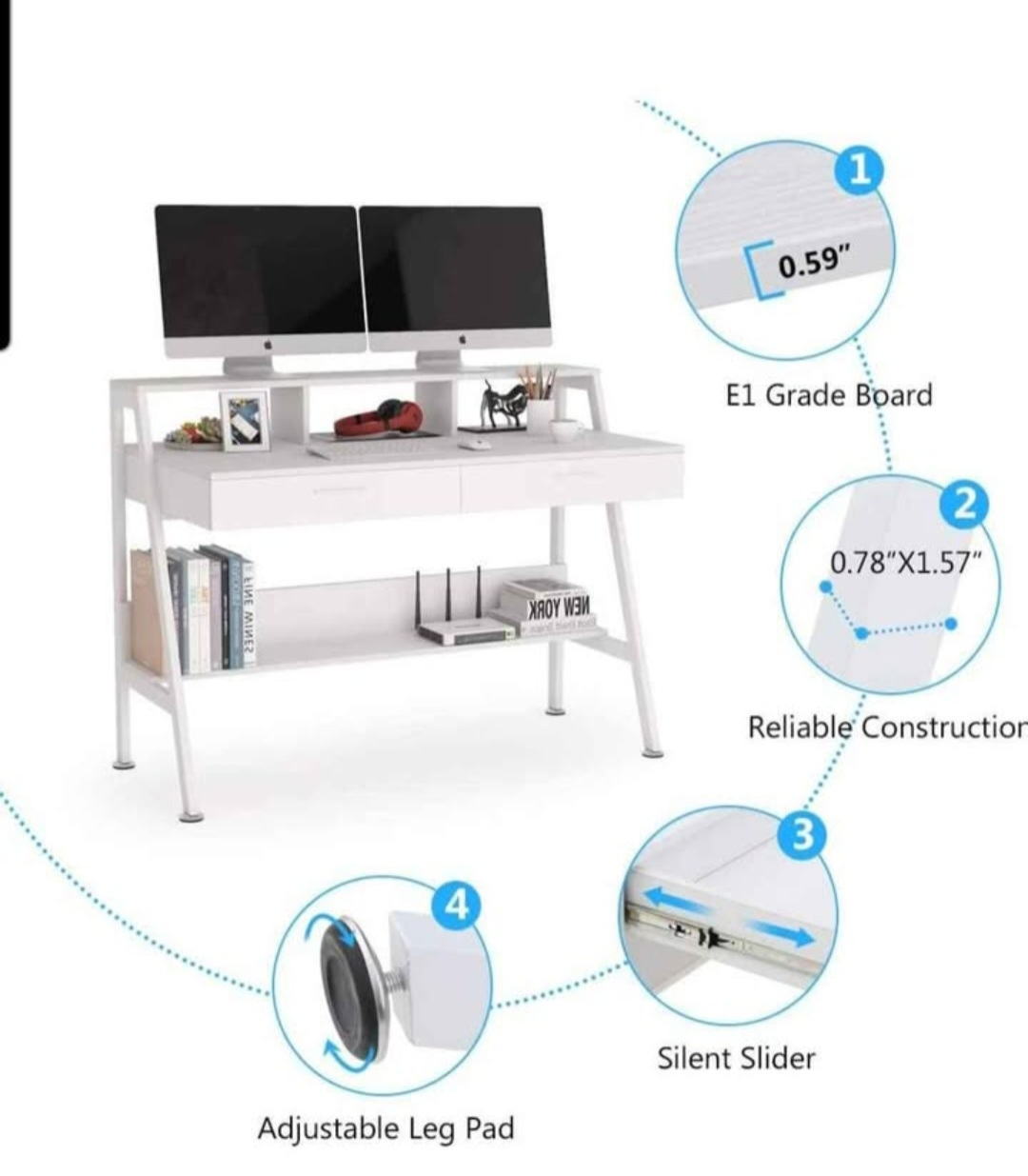 White Computer Desk with Shelves - photo 3