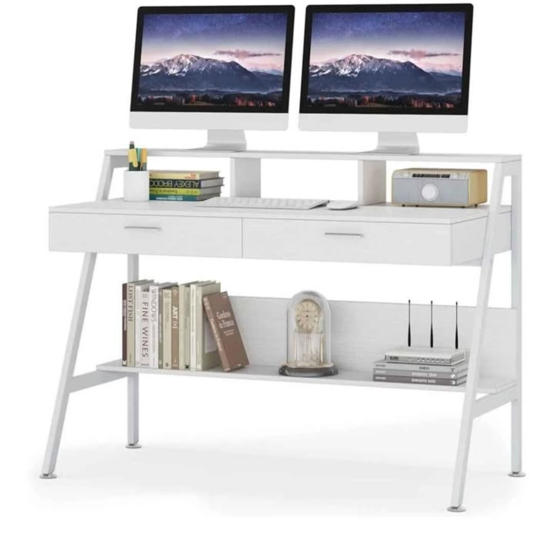 White Computer Desk with Shelves - photo 4