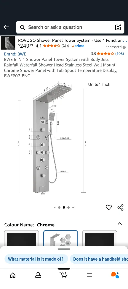BWE 6-in-1 Chrome Shower Panel Tower System image indicator(3)