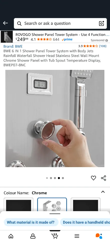 BWE 6-in-1 Chrome Shower Panel Tower System image indicator(7)