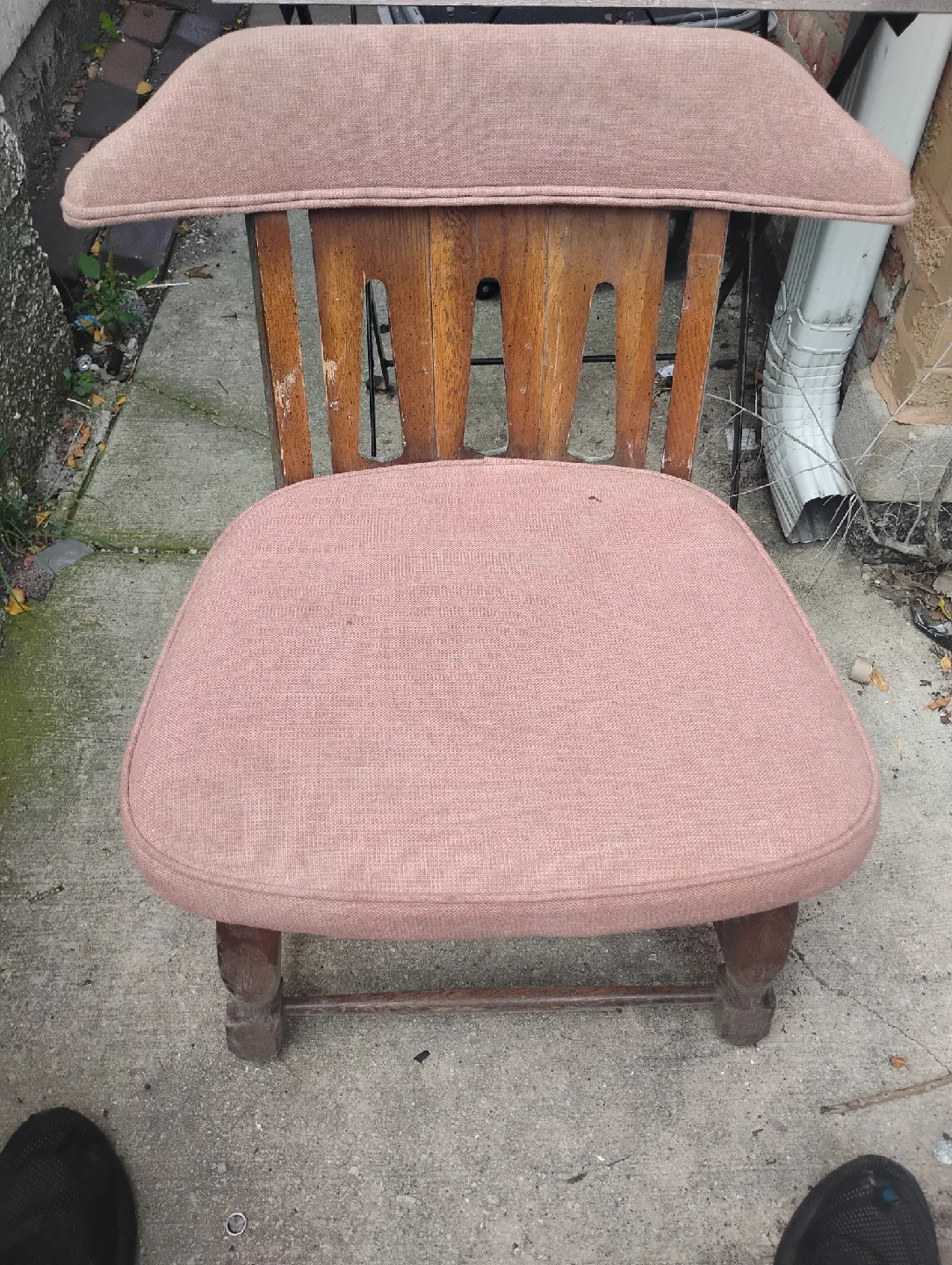 Vintage Wooden Chair with Pink Cushion for sale thumbnail