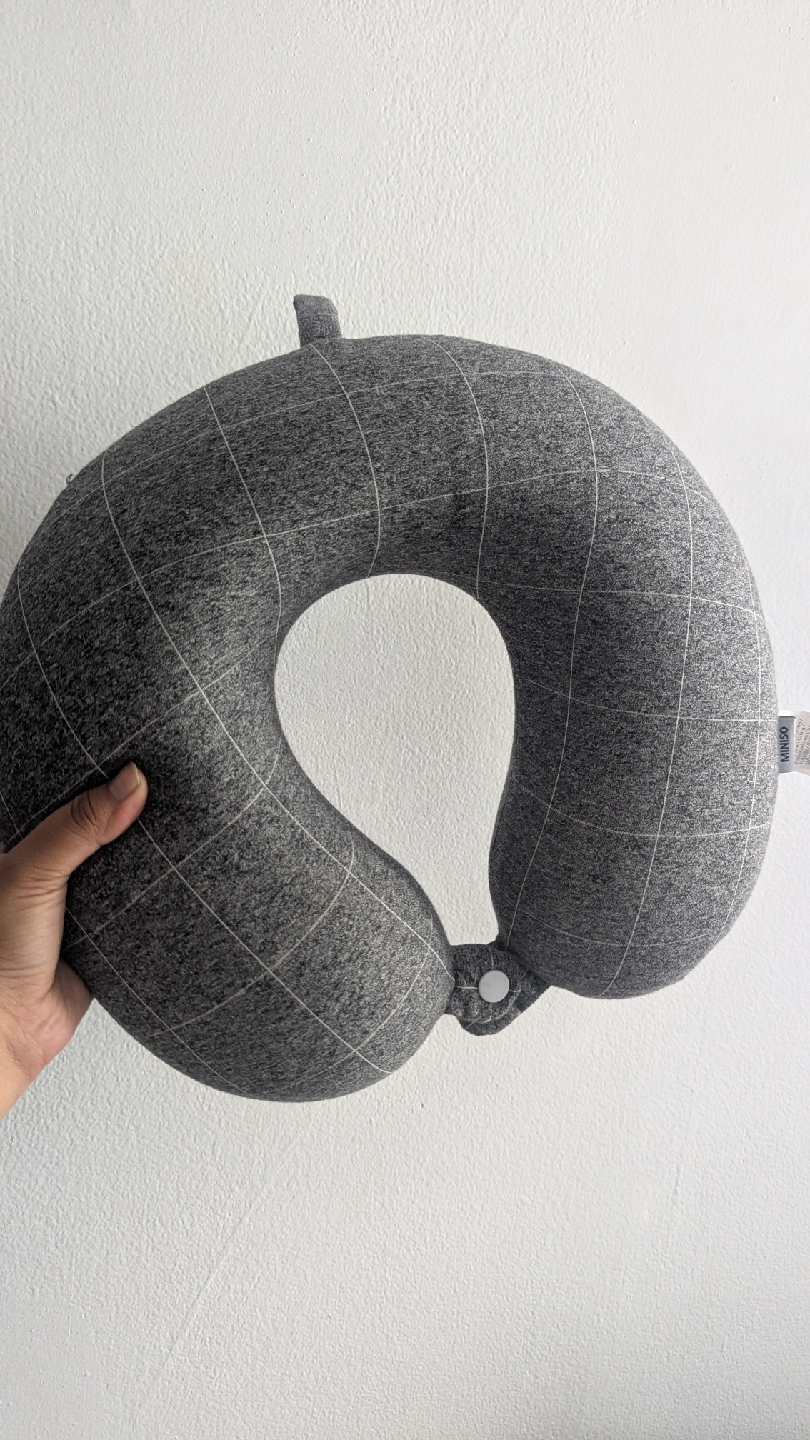 Miniso Grey Plaid Travel Neck Pillow