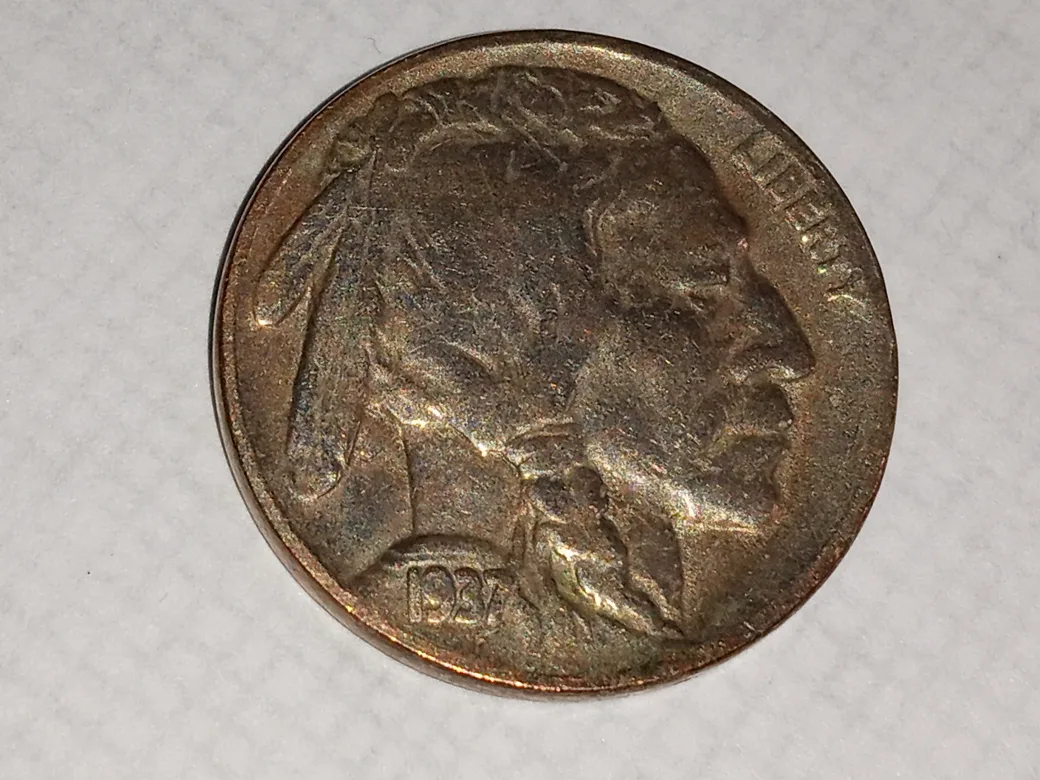 found a very old buffalo Nickel date clear 1937 D thumbnail