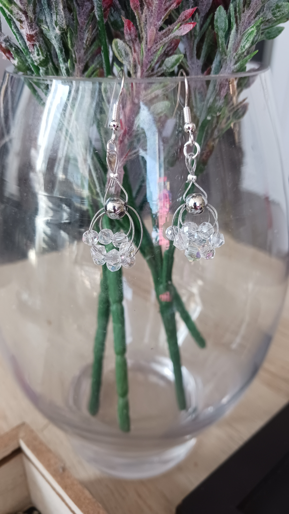 Dangle Earrings - Silver & Crystal Beads