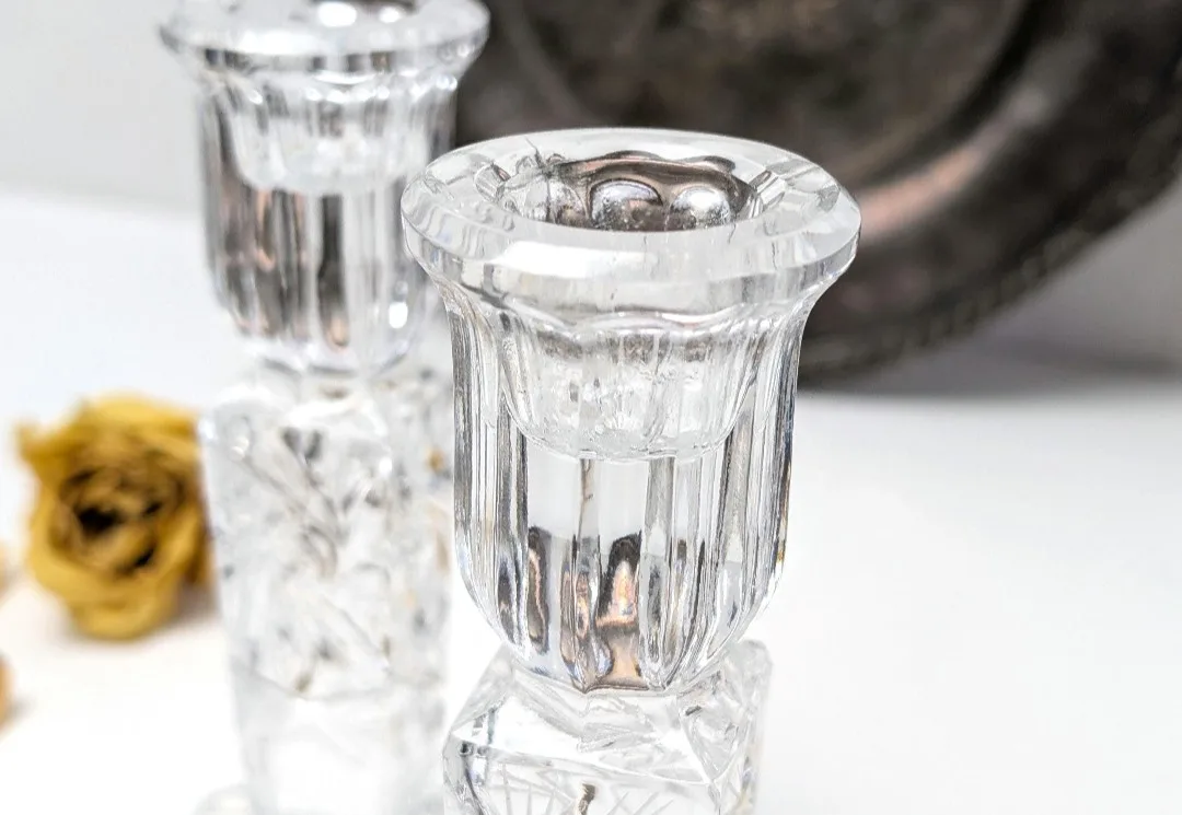 Crystal Candlestick Holders ~ Pinwheel Cut Crystal image indicator(10)