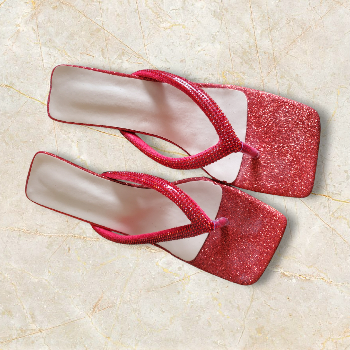 Red Glitter Heeled Thong Sandals - photo 2