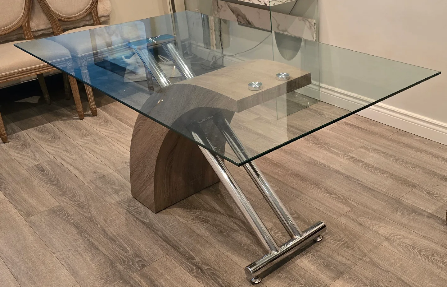 Glass Top Dining Table with Unique Base image indicator(3)