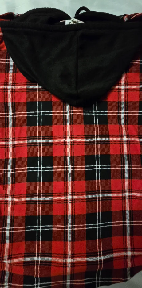 Womens Ardene Red & Black Plaid Hooded Shirt - SIze Medium image indicator(7)