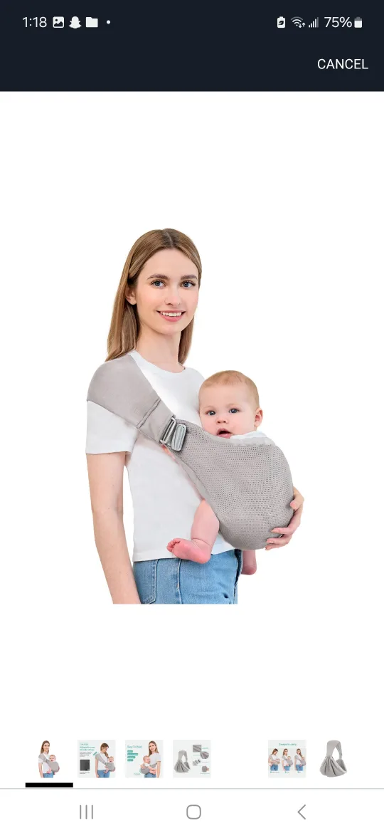 Baby Sling Carrier - Grey, 1-36 Months thumbnail