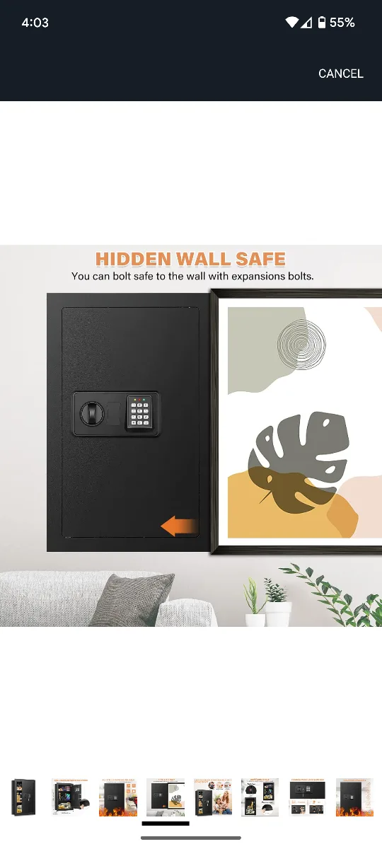 Black Digital Wall Safe with Removable Shelf image indicator(3)