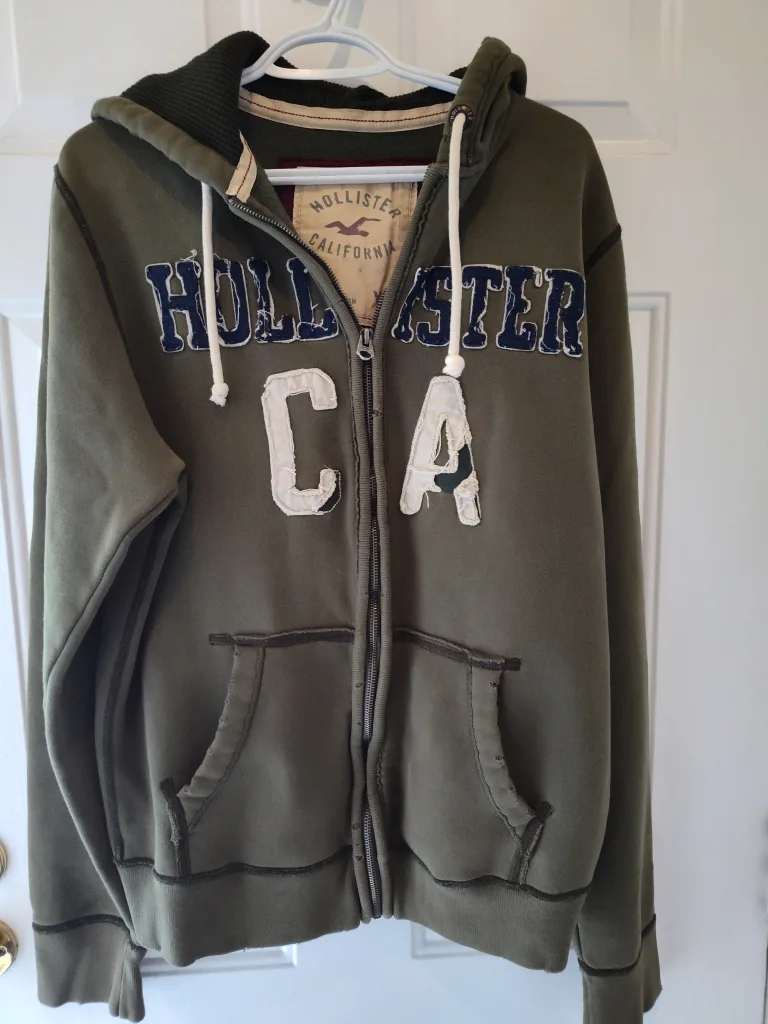 Hollister California Olive Green Zip-Up Hoodie - XL thumbnail
