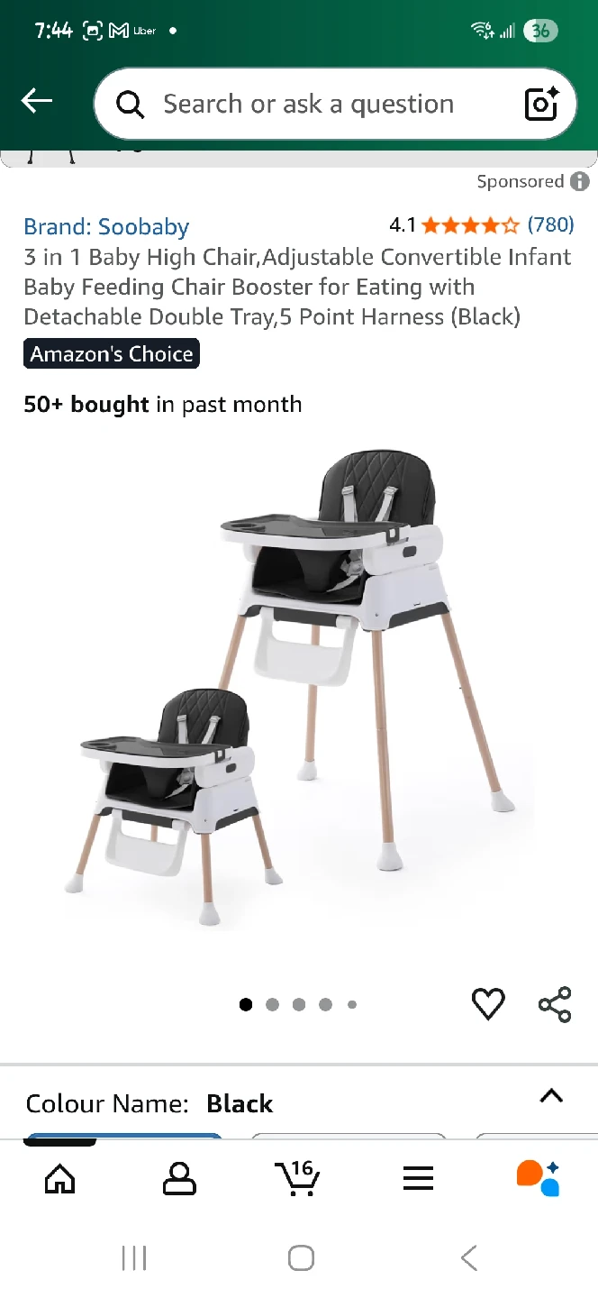 Soobaby 3-in-1 Convertible Infant High Chair - Black