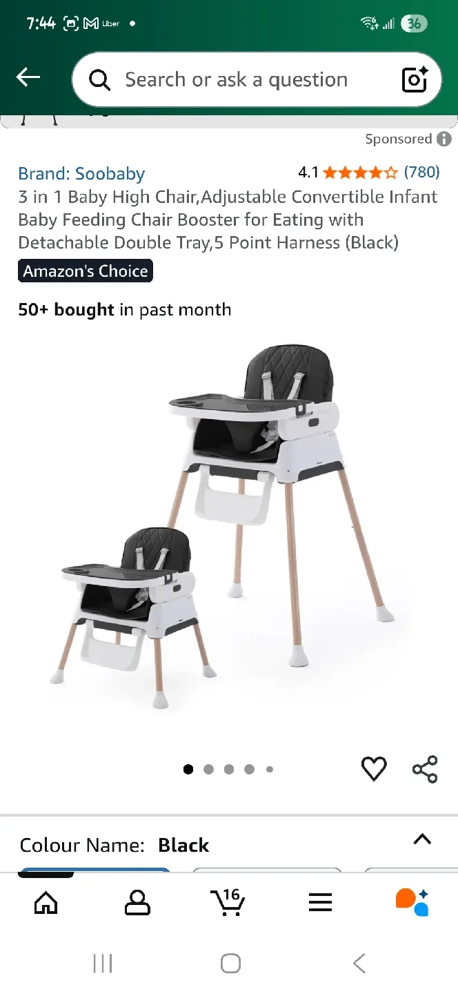 Soobaby 3-in-1 Convertible Infant High Chair - Black