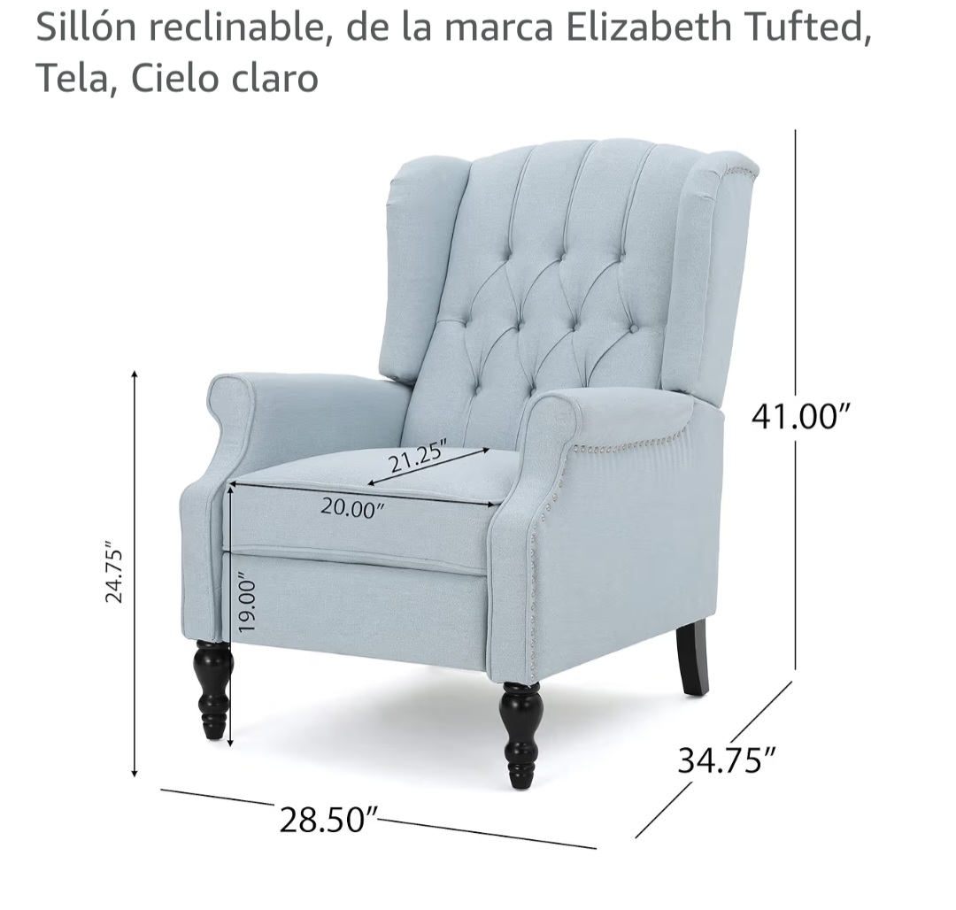 2 chairs Elizabeth Tufted Recliner, Light Blue - photo 3