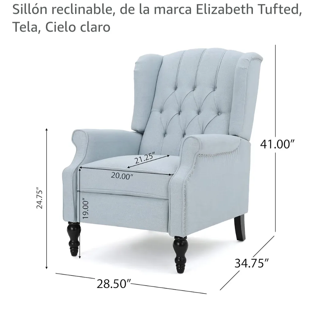 2 chairs Elizabeth Tufted Recliner, Light Blue image indicator(3)
