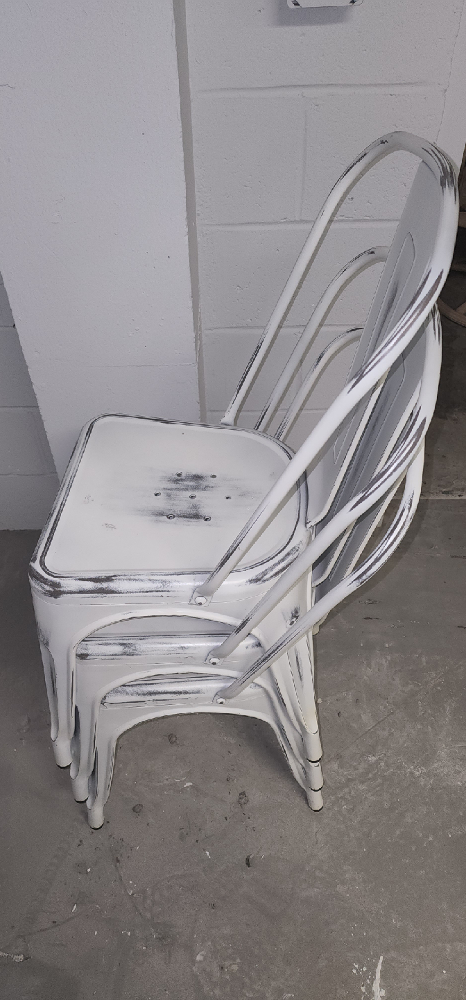 Set of 3 White Metal Industrial Chairs