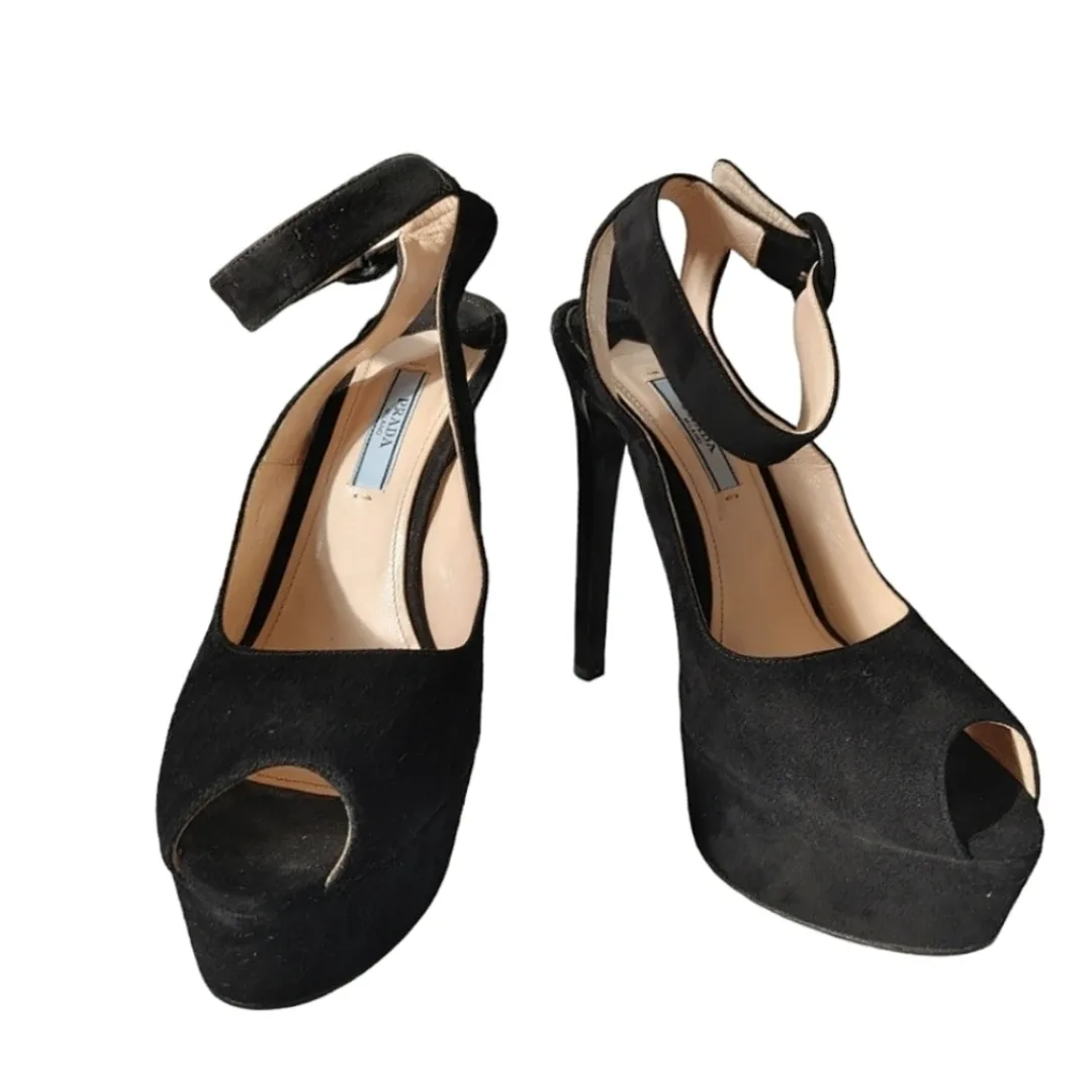 Prada Black Suede Platform Stiletto Heels thumbnail