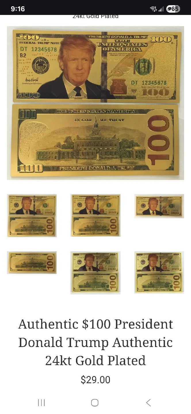 Authentic $100 President Donald Trump 24kt Gold Plated image indicator(2)