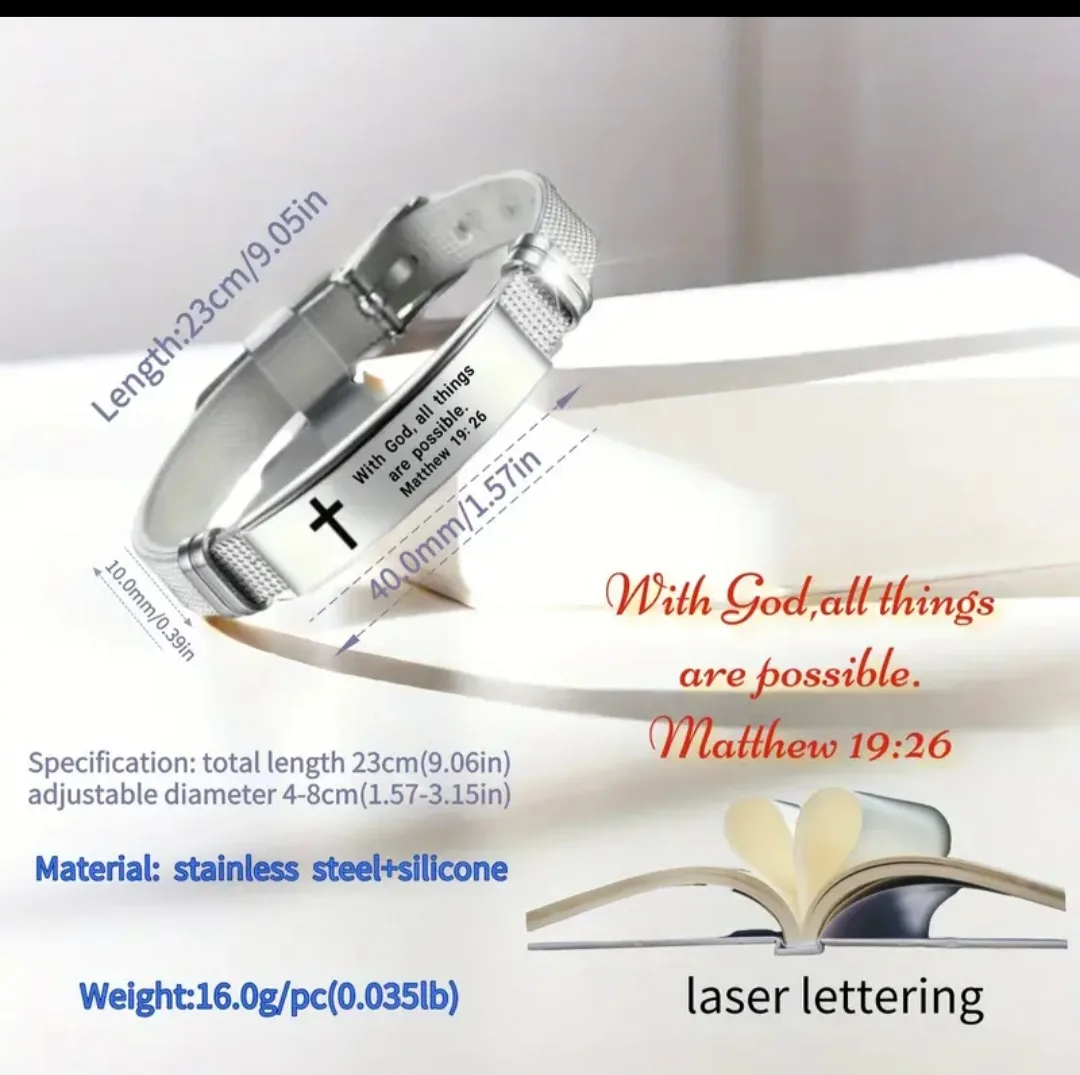 Silver Bracelet with Cross & Bible Verse image indicator(7)