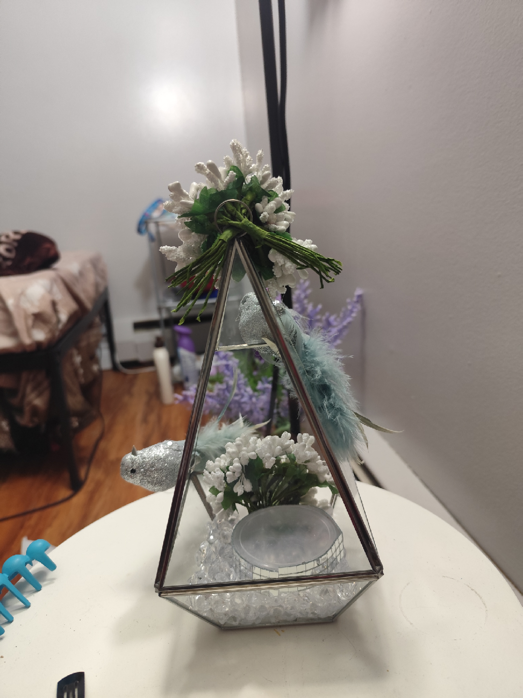 Decorative Glass Terrarium with Floral & Bird Accents - photo 3
