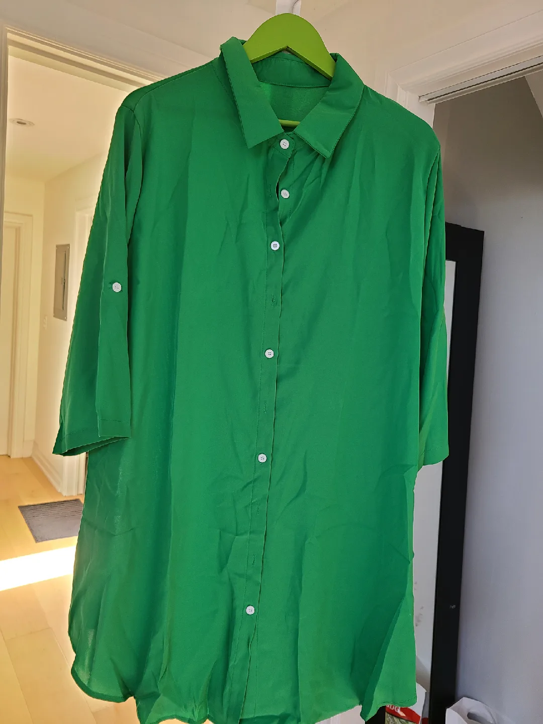 Green Button-Up Shirt Dress